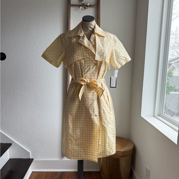 Ron Leal Vintage Yellow Gingham Button Front Belted Dress NWT Sz: 10